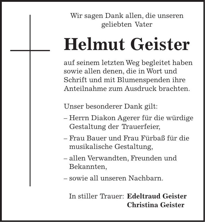 Traueranzeige Helmut Geister