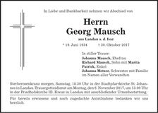 Traueranzeige Georg Mausch