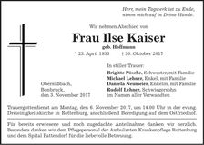 Traueranzeige Ilse Kaiser