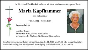 Traueranzeige Maria Kapfhammer