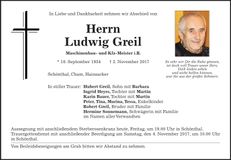 Traueranzeige Ludwig Greil