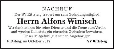Traueranzeige Alfons Winisch