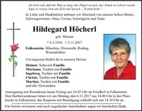 Traueranzeige Hildegard Höcherl
