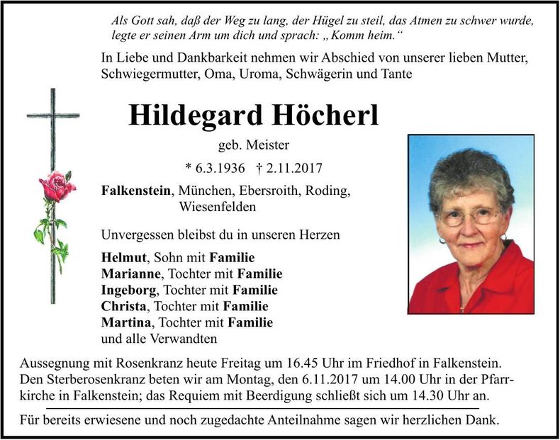 Traueranzeige Hildegard Höcherl