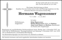 Traueranzeige Hermann Wagensonner
