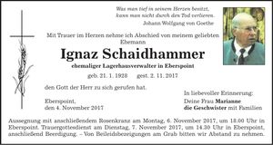 Traueranzeige Ignaz Schaidhammer