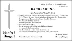 Traueranzeige Manfred Hingerl