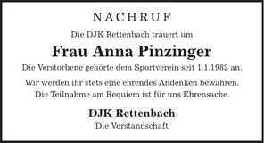 Traueranzeige Anna Pinzinger
