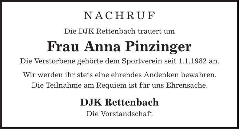 Traueranzeige Anna Pinzinger