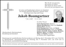 Traueranzeige Jakob Baumgartner