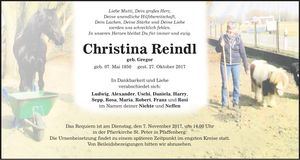 Traueranzeige Christina Reindl