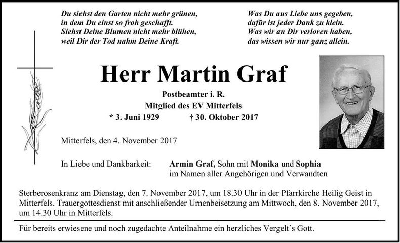 Traueranzeige Martin Graf