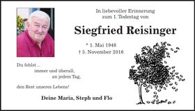 Traueranzeige Siegfried Reisinger
