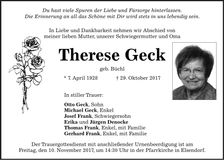 Traueranzeige Therese Geck