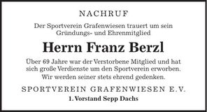 Traueranzeige Franz Berzl