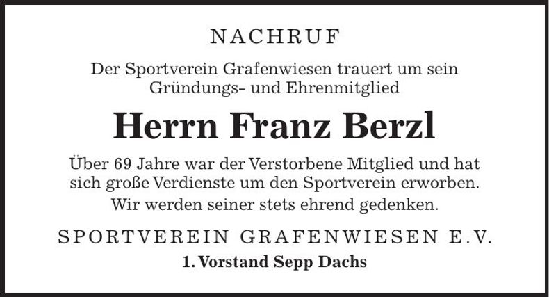 Traueranzeige Franz Berzl