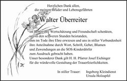 Traueranzeige Walter Überreiter