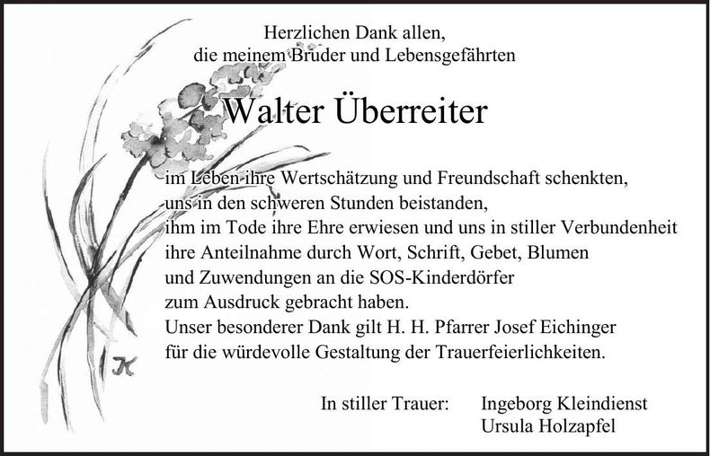 Traueranzeige Walter Überreiter