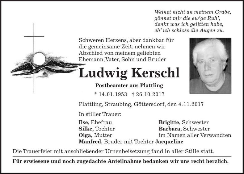 Traueranzeige Ludwig Kerschl