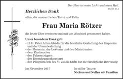 Traueranzeige Maria Rötzer