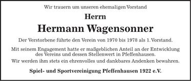 Traueranzeige Hermann Wagensonner