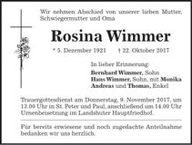 Traueranzeige Rosina Wimmer