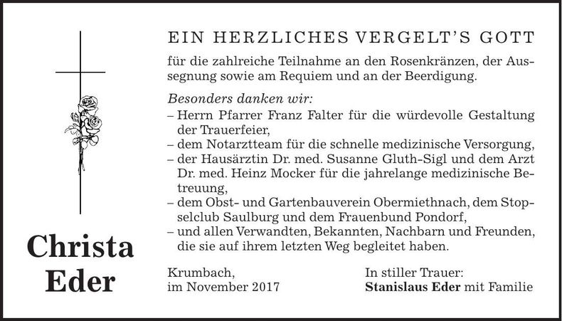 Traueranzeige Stanislaus Eder
