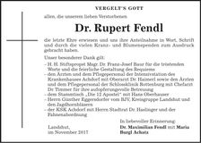 Traueranzeige Rupert Fendl