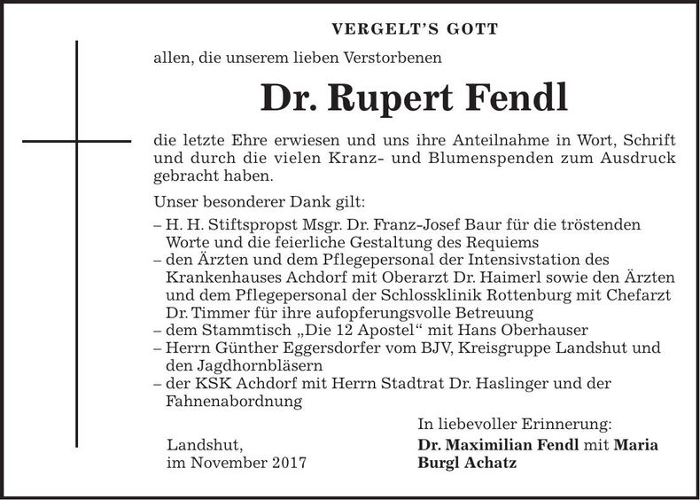 Traueranzeige Rupert Fendl