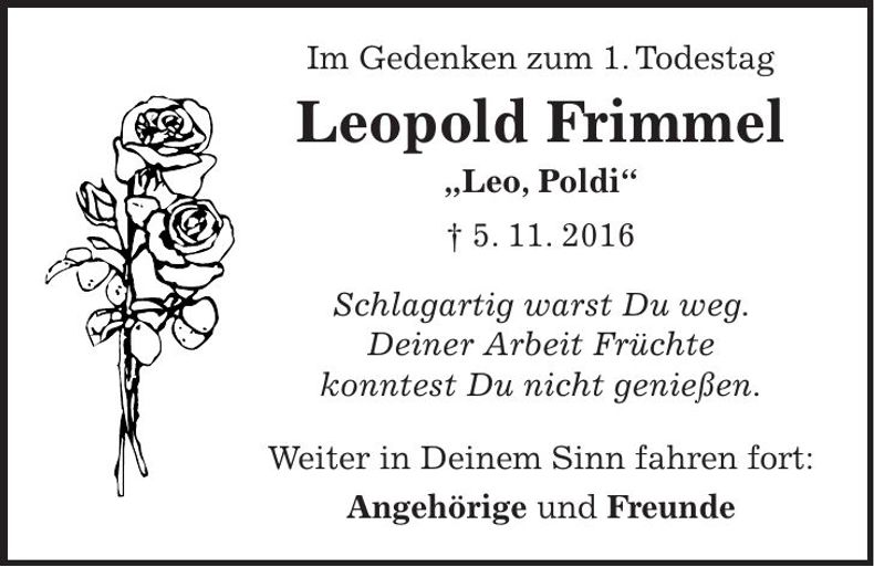 Traueranzeige Leopold Frimmel