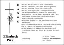 Traueranzeige Elisabeth Pirkl