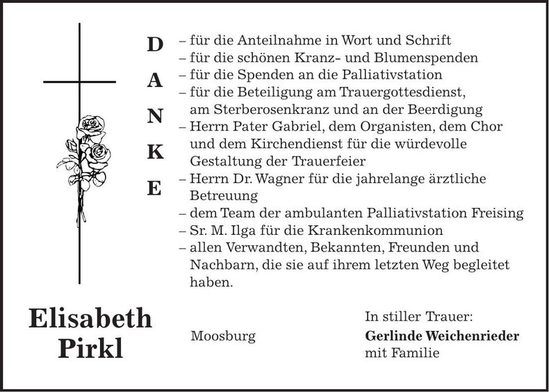 Traueranzeige Elisabeth Pirkl