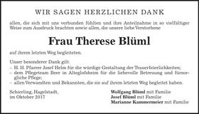 Traueranzeige Therese Blüml