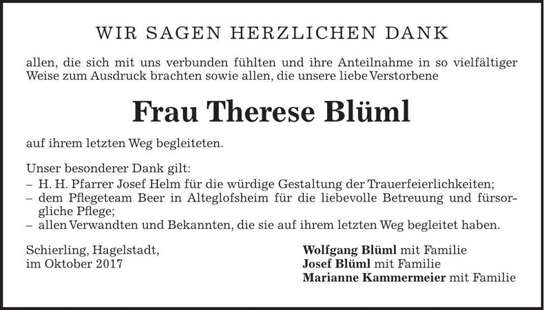 Traueranzeige Therese Blüml
