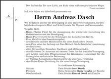 Traueranzeige Andreas Dasch
