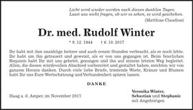 Traueranzeige Dr. med. Rudolf Winter