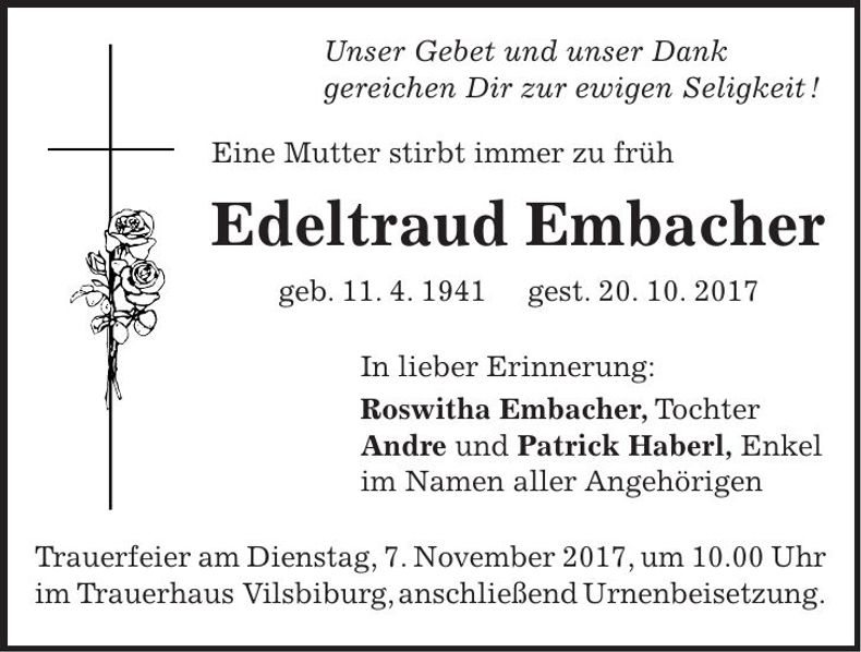 Traueranzeige Edeltraud Embacher