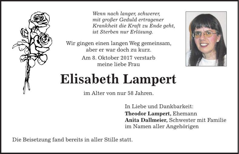 Traueranzeige Elisabeth Lampert