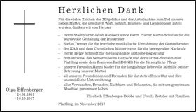 Traueranzeige Olga Effenberger
