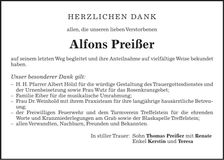 Traueranzeige Alfons Preißer