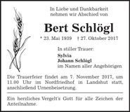 Traueranzeige Bert Schlögl