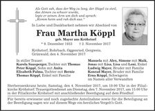 Traueranzeige Martha Köppl
