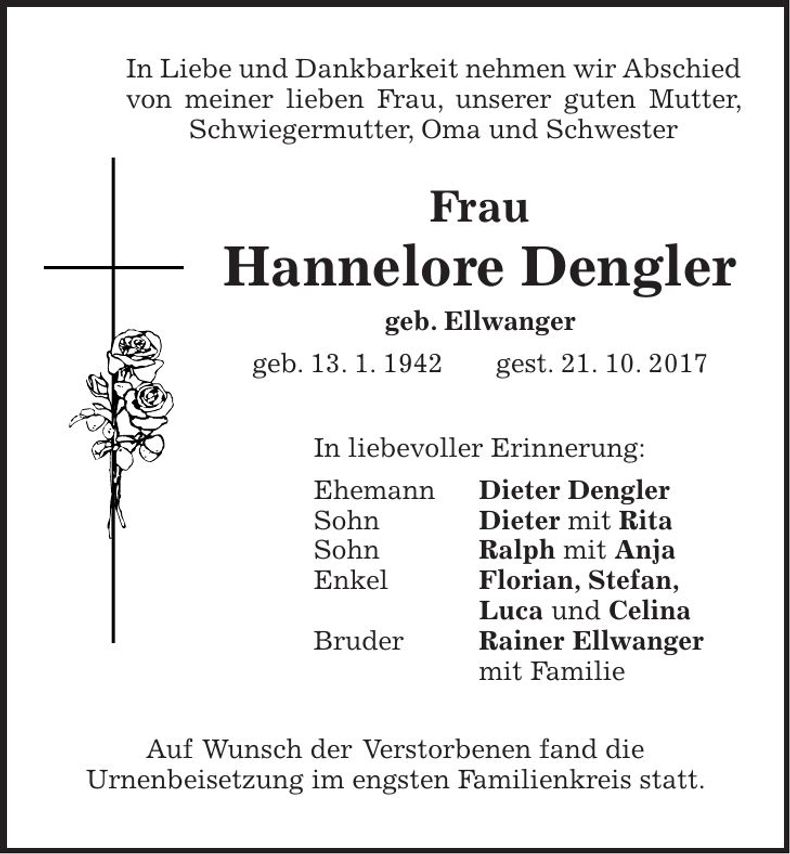 Traueranzeige Hannelore Dengler