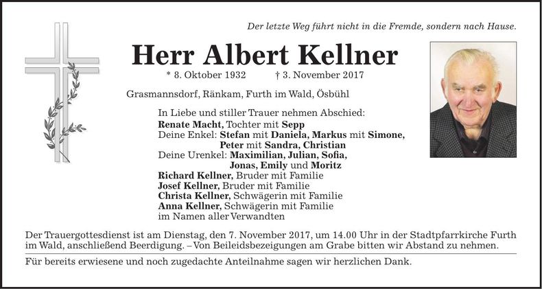 Traueranzeige Albert Kellner