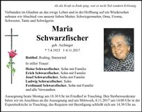 Traueranzeige Maria Schwarzfischer