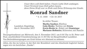 Traueranzeige Konrad Sandner