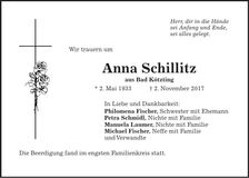 Traueranzeige Anna Schillitz