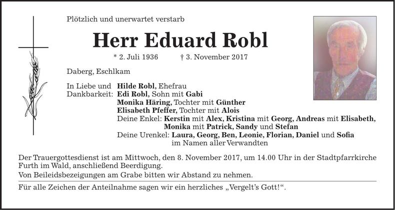 Traueranzeige Eduard Robl