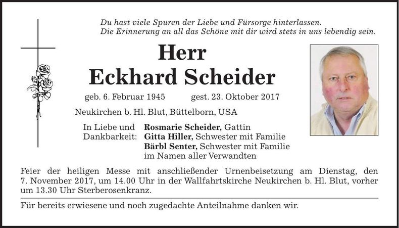 Traueranzeige Eckhard Scheider