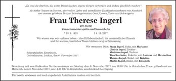 Traueranzeige Therese Ingerl